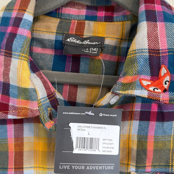 NWT Eddie Bauer plaid girls button up size L(14) - Picture 2 of 3